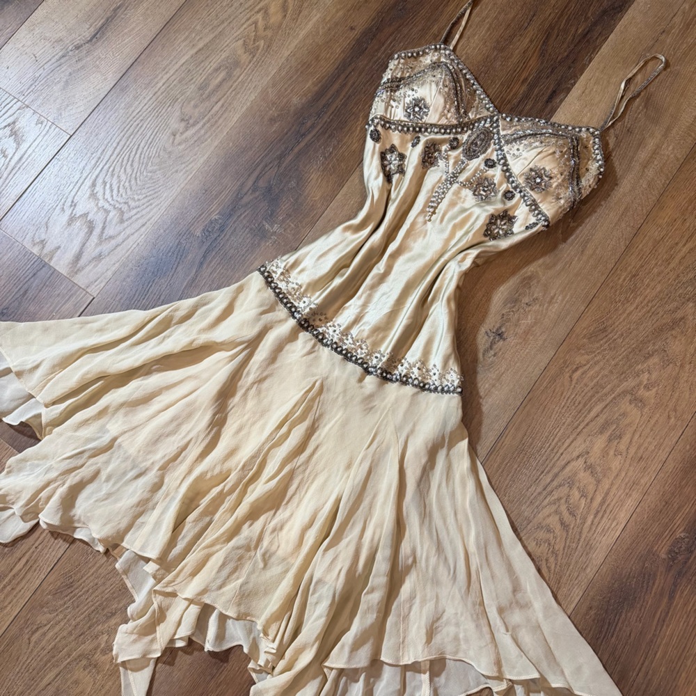 Vintage 100% Silk Beaded Dress Vintage Beaded Dress Y2K Sue Wong Dress Fairy - Picture 11 of 17